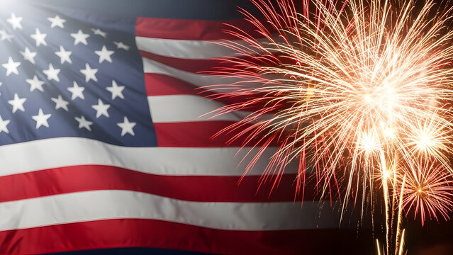 American flag with fireworks display for fourth of july celebration