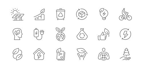 Ecology and environment line icon set. Eco friendly concept. Green energy, recycling and conservation symbols