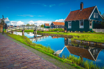 Cozy wooden houses in Zaanse Schans, near Amsterdam, Netherlands, Europe