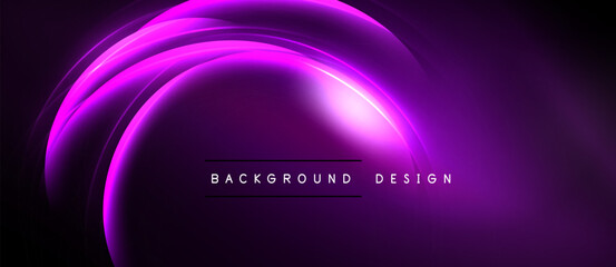Abstract purple light curves create dynamic background. Modern design features smooth gradients, vibrant energy. Minimalist text adds subtle branding.
