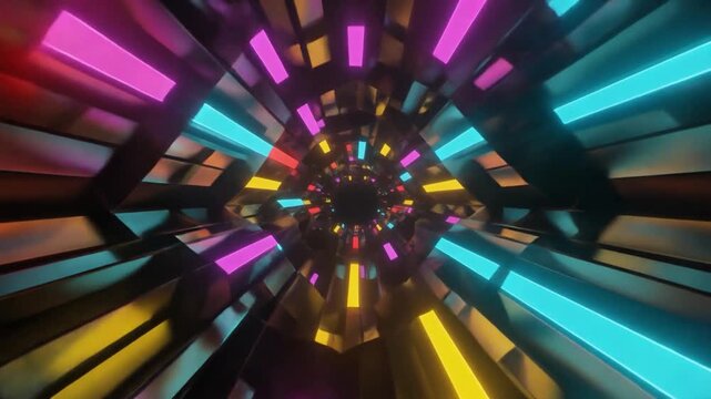 Colorful neon light tunnel motion abstract speed futuristic background