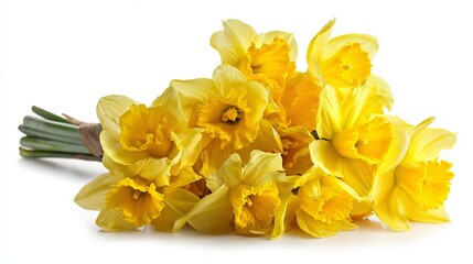 Obraz premium Bright Yellow Daffodil Bouquet Against White Background