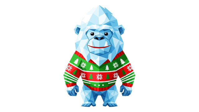 Festive yeti wearing a Christmas sweater for holiday cheer, perfect for winter promotions and unique seasonal greeting cards, a fun and quirky design