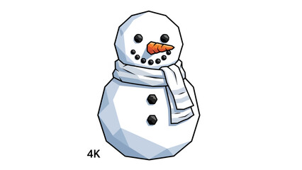 Adorable snowman with carrot nose and scarf brings winter cheer, perfect for holiday cards, festive decorations, and children's books this season