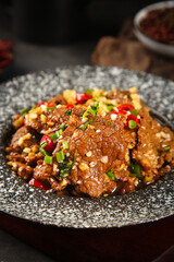 Traditional Chinese Glazed Beef with Sesame and Scallions