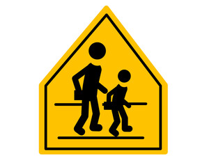 School zone sign isolated on a transparent background. Clean cutout traffic warning symbol.