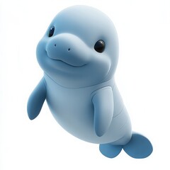 Obraz premium Adorable cartoon manatee with a sweet, gentle smile perfect for children's books, educational resources, or marine conservation campaigns