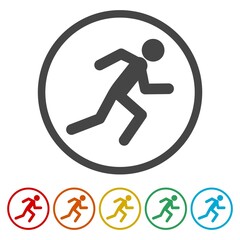 Running man icon. Set icons in color circle buttons