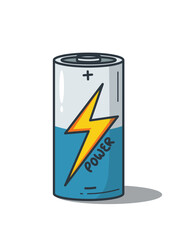 Retro cartoon blue gray battery icon with power text