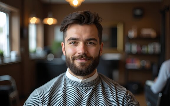 Portrait of a man at barbers. High quality