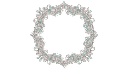 Intricate Floral Frame with Swirls, Leaves, and Soft Pastel Colors