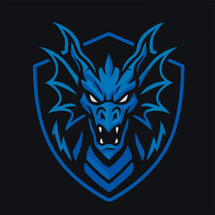 Blue Dragon Shield Crest Esport Mascot Gaming Logo Illustration