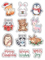 Fototapeta premium Cute Cartoon Animals and Holiday Stickers for Christmas Cheer