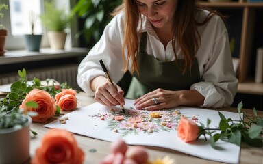 floral designer working. High quality