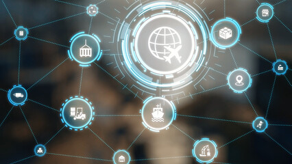 Global shipping icons show transport, logistics, and cargo delivery. Global shipping connects...