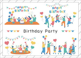 Naklejka premium みんなでお祝いする誕生日
