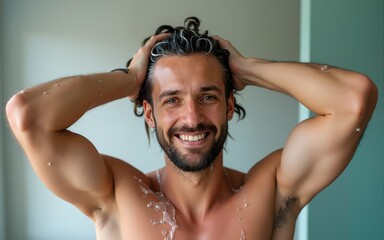 Man having his hair washed. High quality