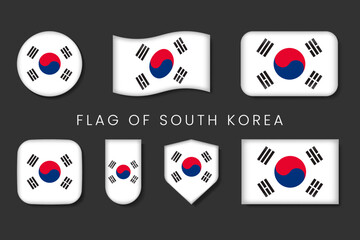 South Korea Flag Icon Collection — 3D Glossy Taegeuk National Symbols Vector