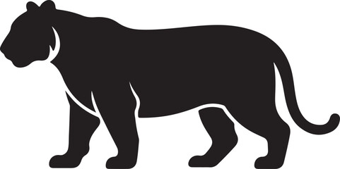 Naklejka premium Black silhouette of a tiger standing profile view on white background big cat