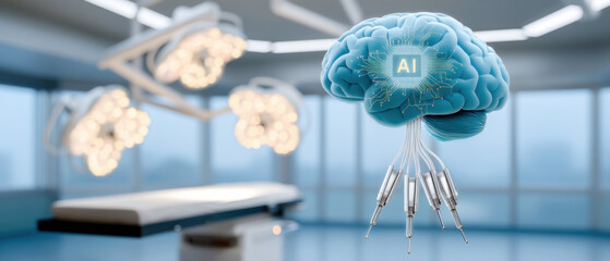 AI enhanced brain model clinical operating room blending ai and healthcare innovation with calm