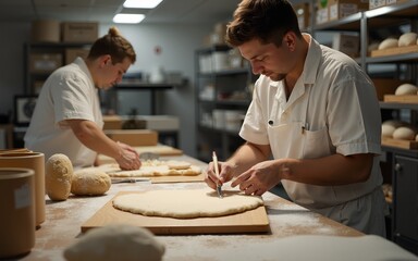 At work in the bakery workshop. High quality