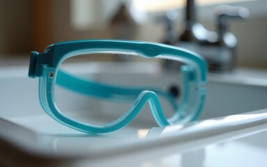 Safety goggles in a sink. High quality