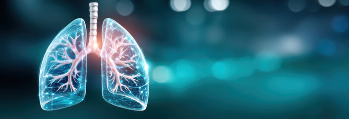 Transparent lung illustration with glowing bronchi ai healthcare image in clinical concept