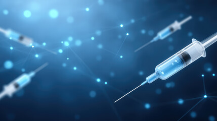 Ai healthcare syringe with vaccine concept showing medical injection needle in blue glow