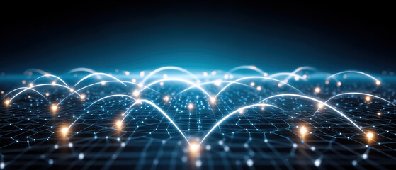Ai healthcare network grid with glowing connection arcs and digital data points forming luminous