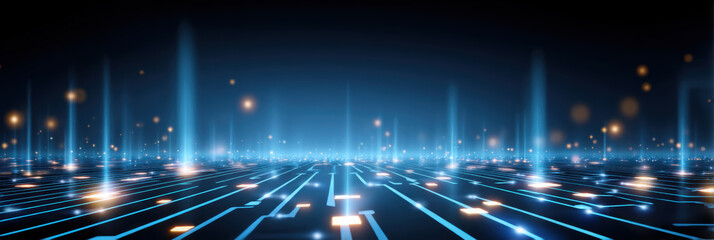 Futuristic ai healthcare circuit landscape glowing lights digital data