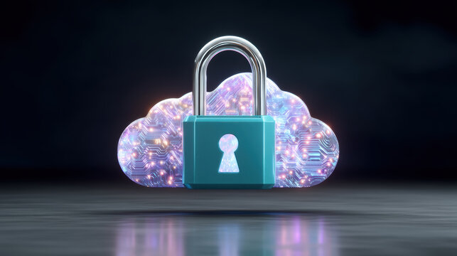 Secure cloud network ai healthcare concept with glowing circuit cloud and padlock