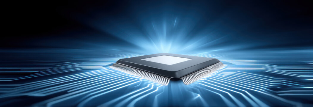 Ai healthcare microchip concept glowing processor on circuit board futuristic technology