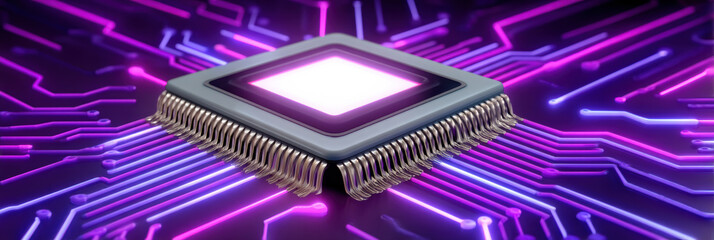 Quantum inspired ai healthcare microchip glowing neon circuit board futuristic technology scene