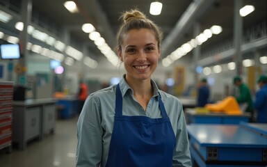 Young woman working in factory. High quality