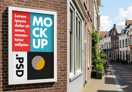 Urban poster mockup on city wall