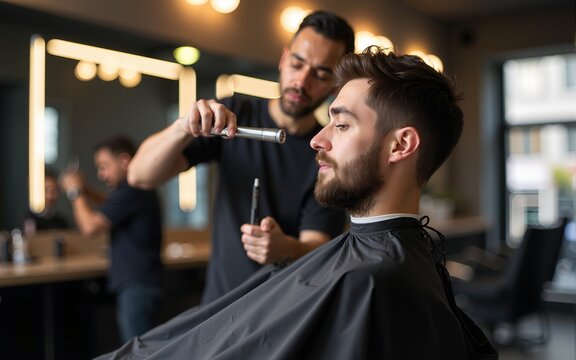 Barber working in the hair salon. High quality