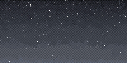 Falling snow on transparent background for winter holiday designs and festive celebrations