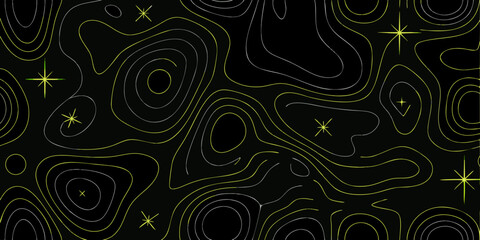 Abstract topographic map with stars on a black background