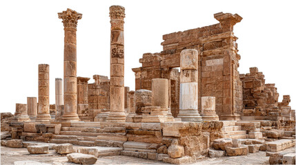 Ancient ruins of Leptis Magna in Libya background isolated on a Transparent background, PNG file.