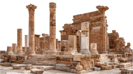 Ancient ruins of Leptis Magna in Libya background isolated on a Transparent background, PNG file.
