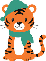 Cute cartoon tiger in winter gear