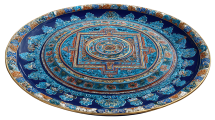 Ancient Tibetan mandala plate background isolated on a Transparent background, PNG file.