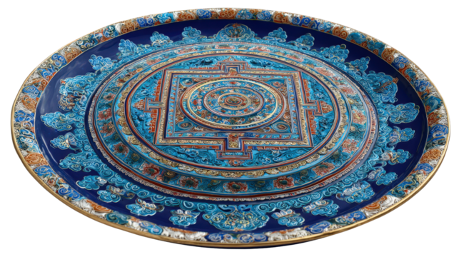 Ancient Tibetan mandala plate background isolated on a Transparent background, PNG file.