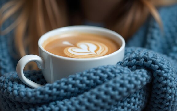 Blue Knit and Coffee. High quality