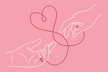 Red String of Fate Connecting Two Hands