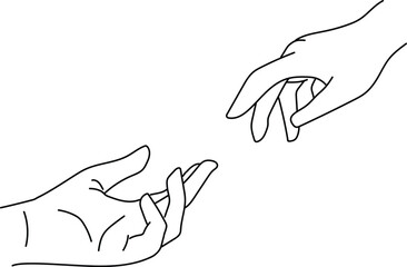 Minimal Two Hands Reaching Vector Line Art