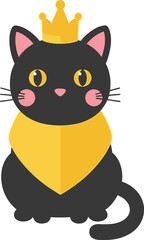 Cute royal black cat flat design vector