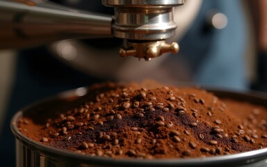 Coffee Grounds at Roaster Machine. High quality