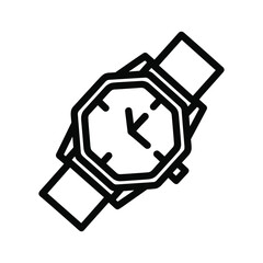 Minimalist line art icon of a classic wristwatch showing time, ideal for user interface design elements.