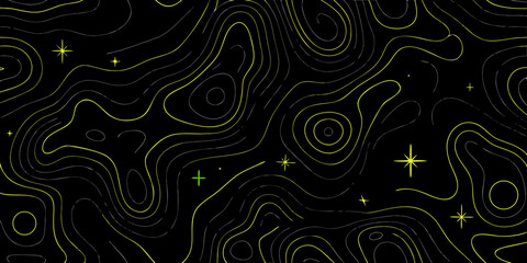 Abstract topographic map with stars on black background
